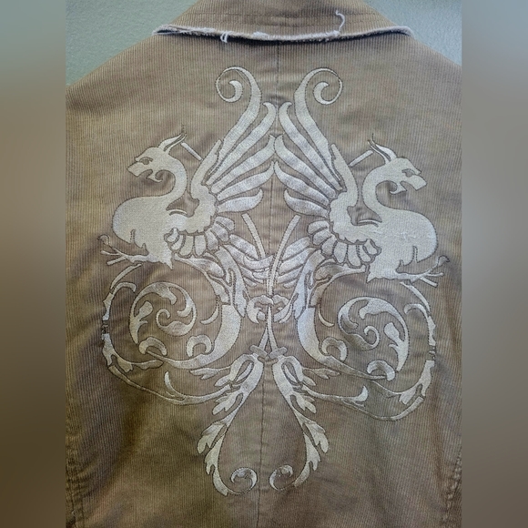 Monarchy LA Jacket M Beige Embroidered Distressed Corduroy - Picture 5 of 8